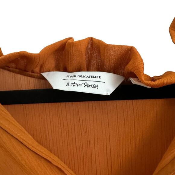 & Other Stories Oversized Frill Ruffle Rust Orange Midi Dress - Picture 3 of 7